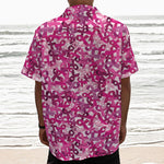 Breast Cancer Awareness Symbol Print Textured Short Sleeve Shirt
