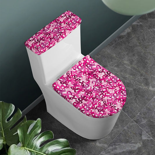 Breast Cancer Awareness Symbol Print Toilet Lid And Tank Cover Set