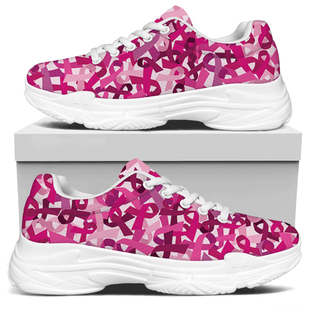 Breast Cancer Awareness Symbol Print White Chunky Shoes