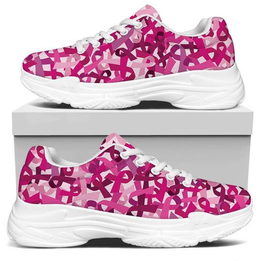 Breast Cancer Awareness Symbol Print White Chunky Shoes