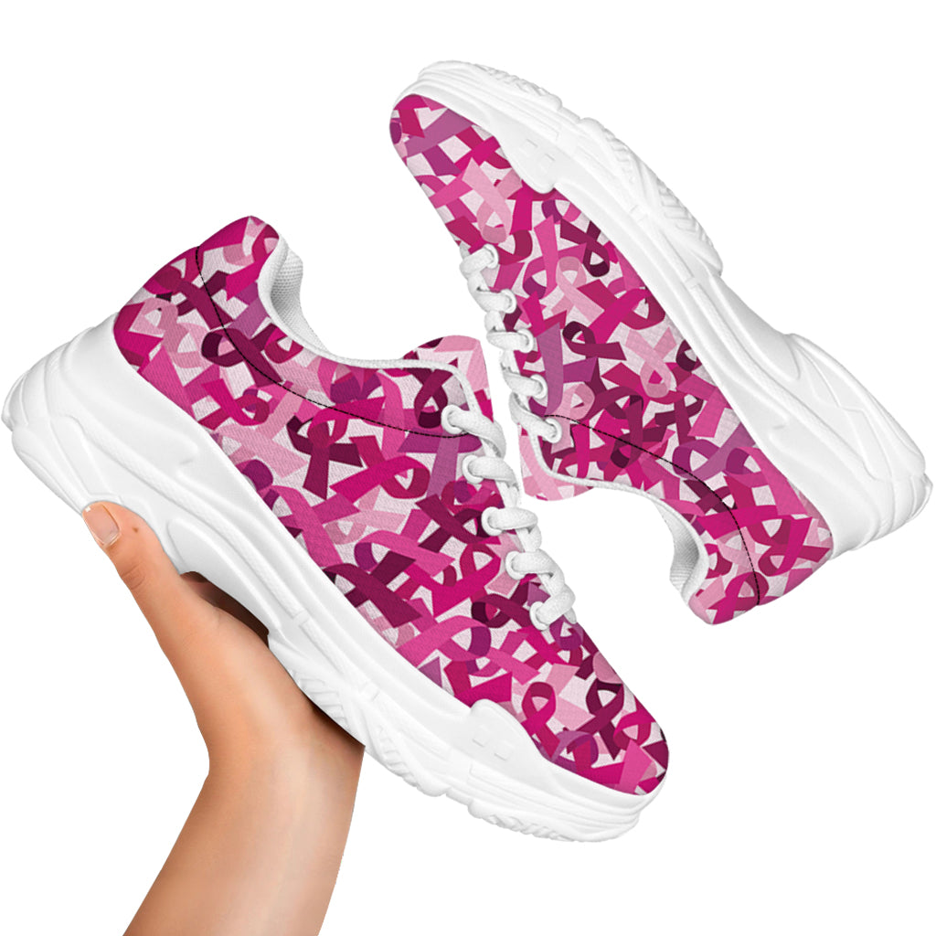 Breast Cancer Awareness Symbol Print White Chunky Shoes