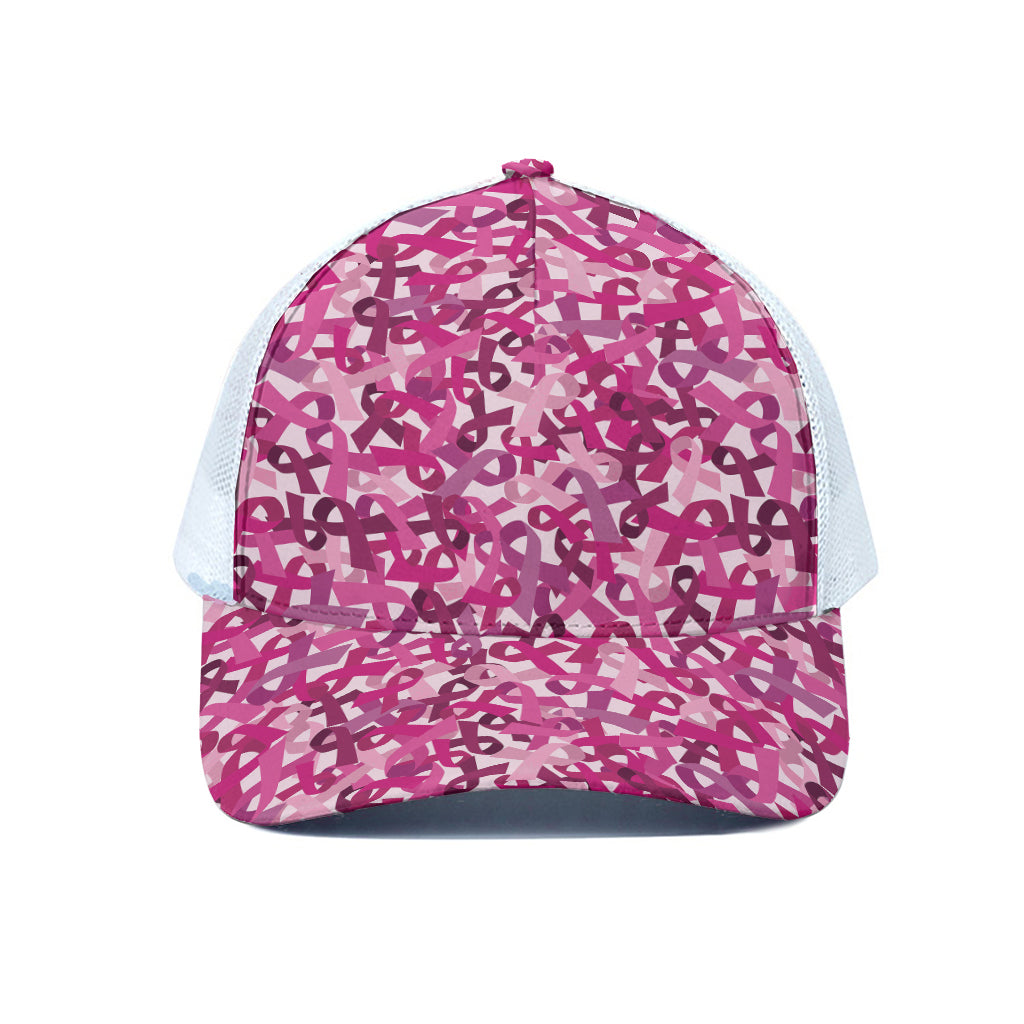Breast Cancer Awareness Symbol Print White Mesh Trucker Cap