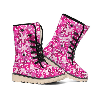 Breast Cancer Awareness Symbol Print Winter Boots