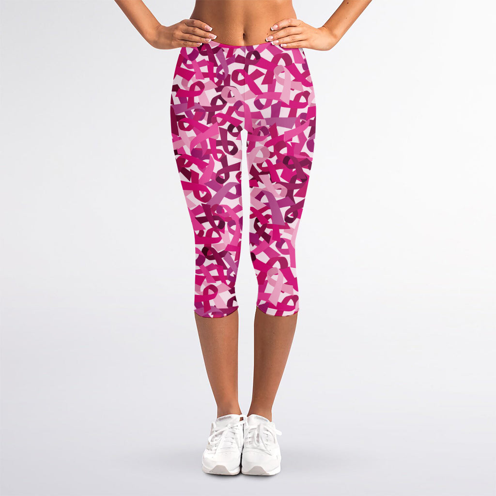 Breast Cancer Awareness Symbol Print Women's Capri Leggings