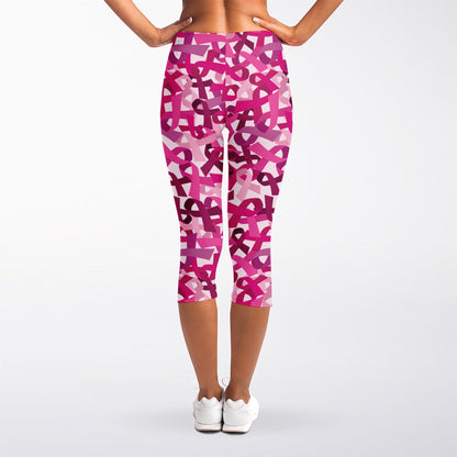 Breast Cancer Awareness Symbol Print Women's Capri Leggings