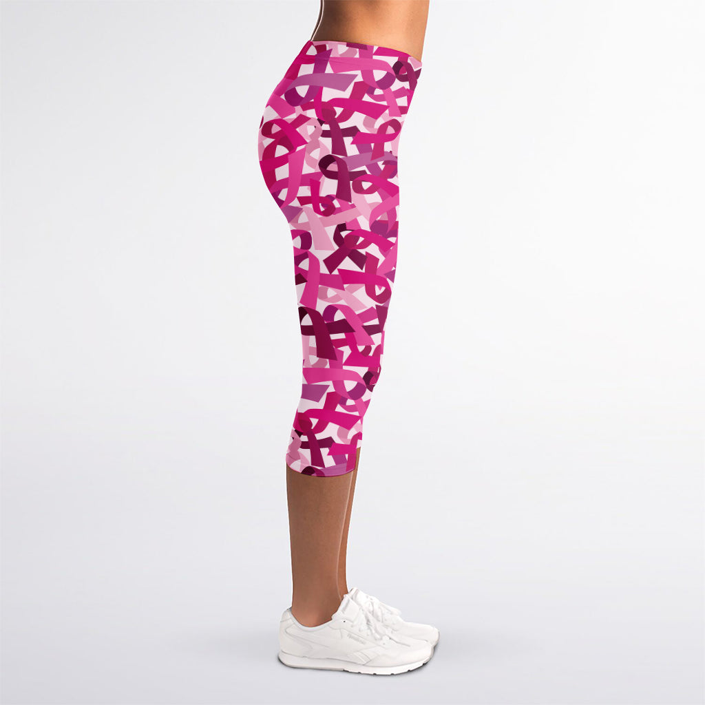 Breast Cancer Awareness Symbol Print Women's Capri Leggings