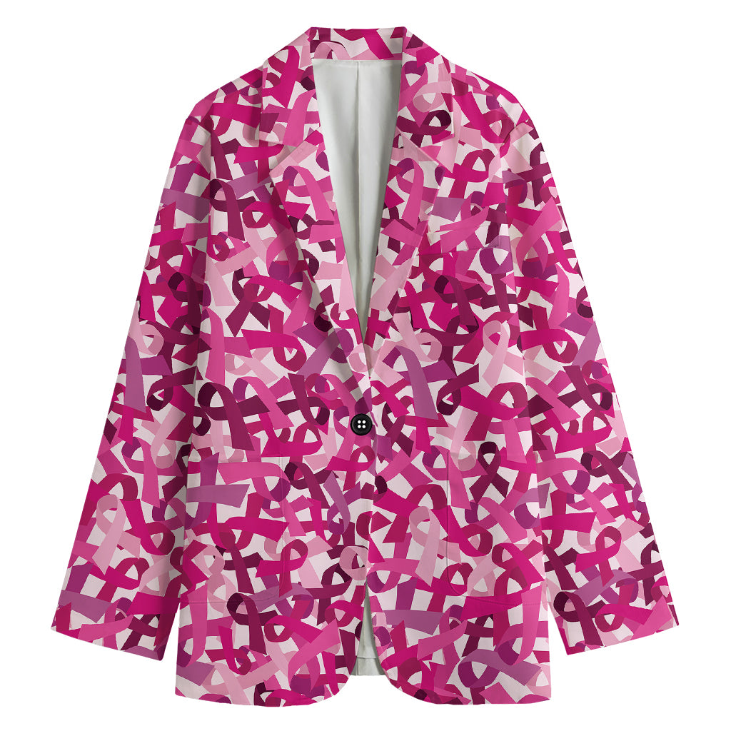 Breast Cancer Awareness Symbol Print Women's Cotton Blazer