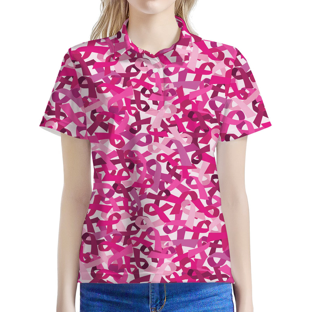 Breast Cancer Awareness Symbol Print Women's Polo Shirt