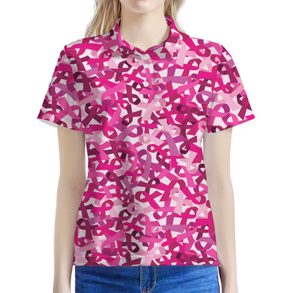 Breast Cancer Awareness Symbol Print Women's Polo Shirt
