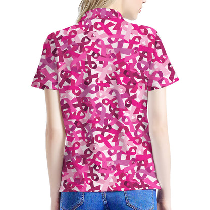 Breast Cancer Awareness Symbol Print Women's Polo Shirt