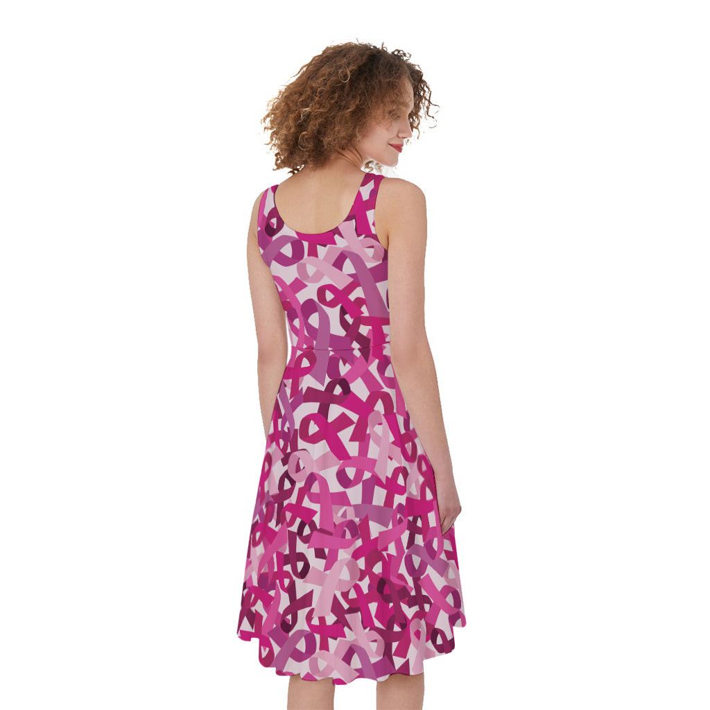 Breast Cancer Awareness Symbol Print Women's Sleeveless Dress