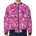 Breast Cancer Awareness Symbol Print Zip Sleeve Bomber Jacket