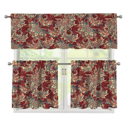 Brick Floral Bohemian Pattern Print 3 Piece Kitchen Curtains