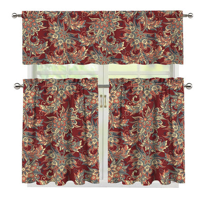 Brick Floral Bohemian Pattern Print 3 Piece Kitchen Curtains