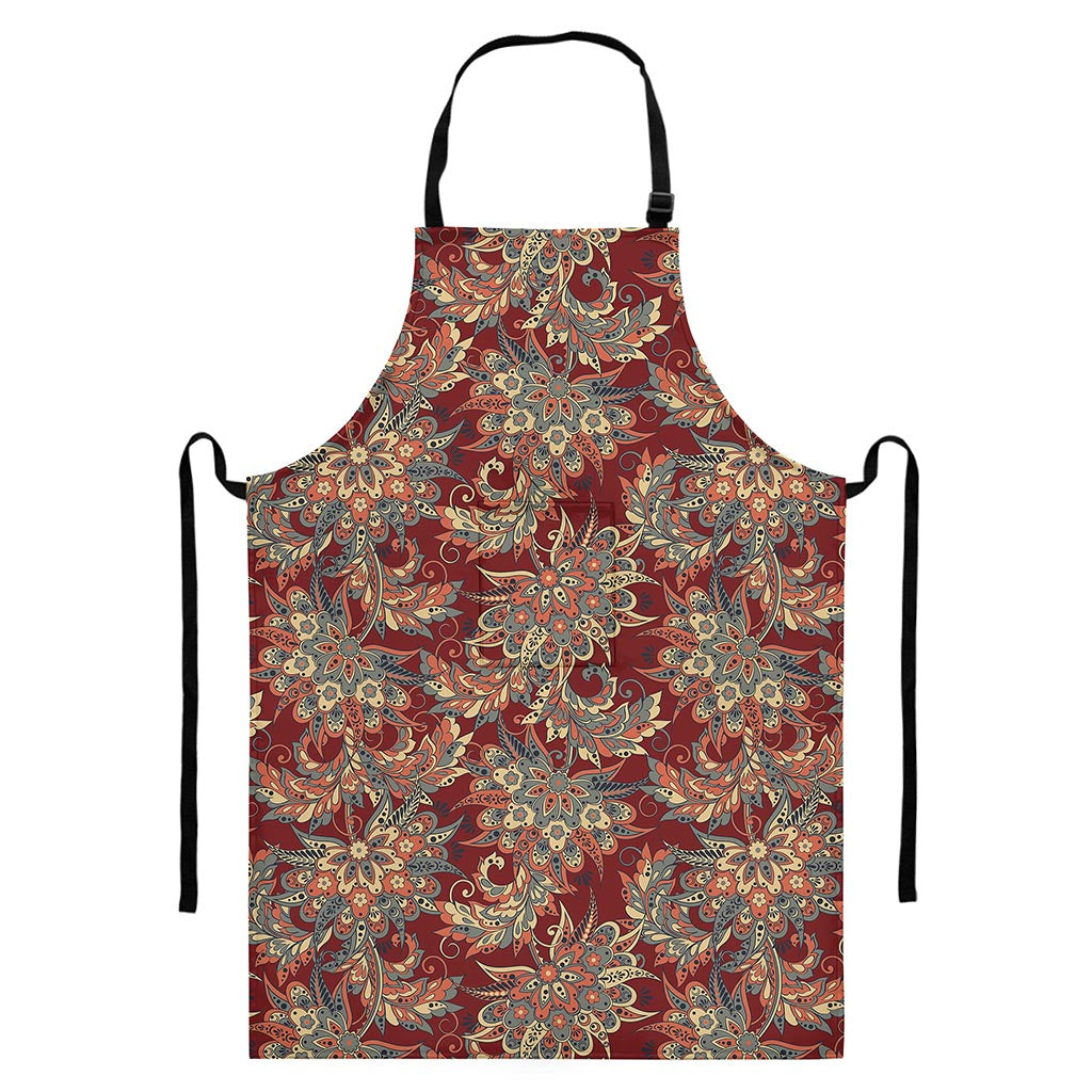 Brick Floral Bohemian Pattern Print Bib Apron With Pocket