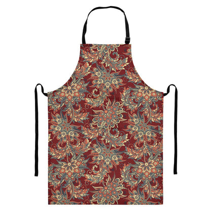 Brick Floral Bohemian Pattern Print Bib Apron With Pocket