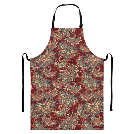 Brick Floral Bohemian Pattern Print Bib Apron With Pocket