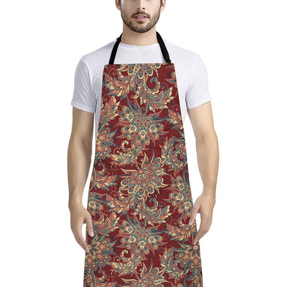 Brick Floral Bohemian Pattern Print Bib Apron With Pocket