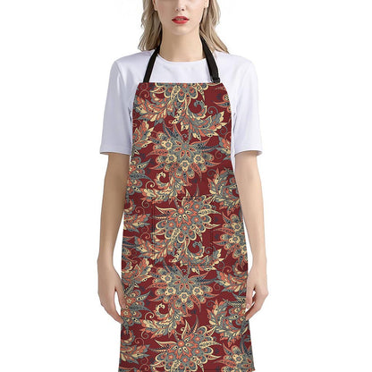 Brick Floral Bohemian Pattern Print Bib Apron With Pocket