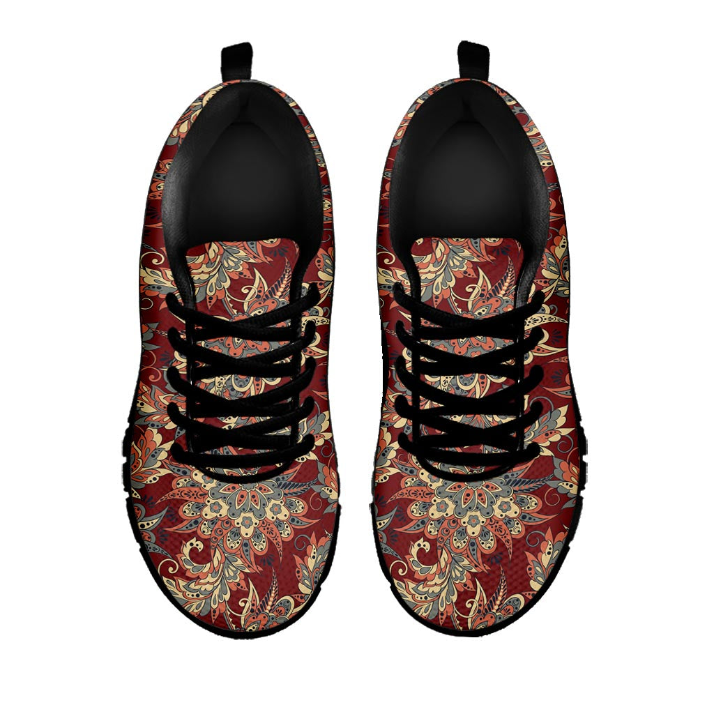 Brick Floral Bohemian Pattern Print Black Running Shoes