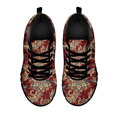 Brick Floral Bohemian Pattern Print Black Running Shoes