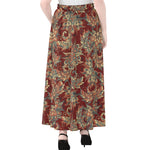 Brick Floral Bohemian Pattern Print Chiffon Maxi Skirt
