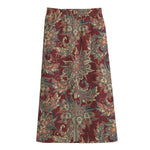 Brick Floral Bohemian Pattern Print Cotton Front Slit Maxi Skirt