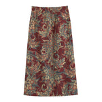 Brick Floral Bohemian Pattern Print Cotton Front Slit Maxi Skirt