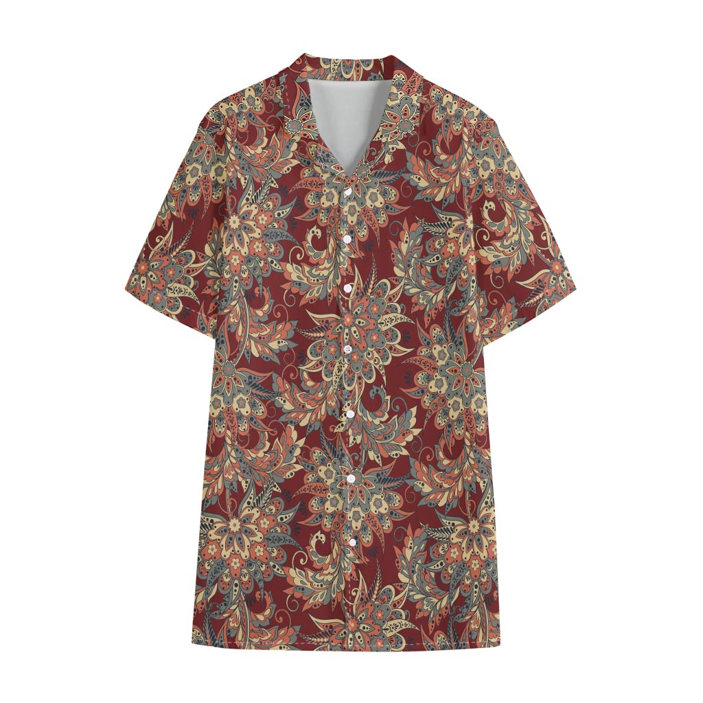 Brick Floral Bohemian Pattern Print Cotton Hawaiian Shirt