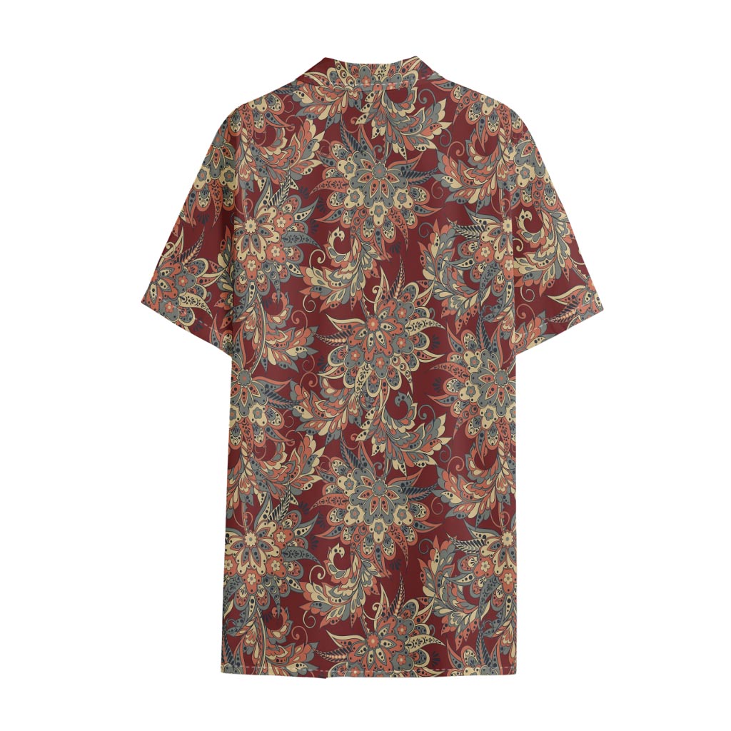 Brick Floral Bohemian Pattern Print Cotton Hawaiian Shirt