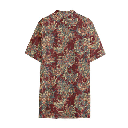 Brick Floral Bohemian Pattern Print Cotton Hawaiian Shirt