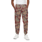 Brick Floral Bohemian Pattern Print Cotton Pants