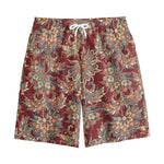 Brick Floral Bohemian Pattern Print Cotton Shorts