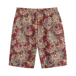 Brick Floral Bohemian Pattern Print Cotton Shorts