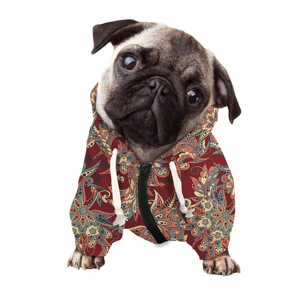 Brick Floral Bohemian Pattern Print Dog Zip Up Hoodie