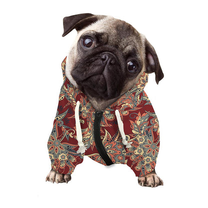 Brick Floral Bohemian Pattern Print Dog Zip Up Hoodie