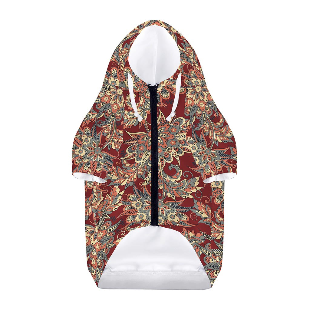 Brick Floral Bohemian Pattern Print Dog Zip Up Hoodie