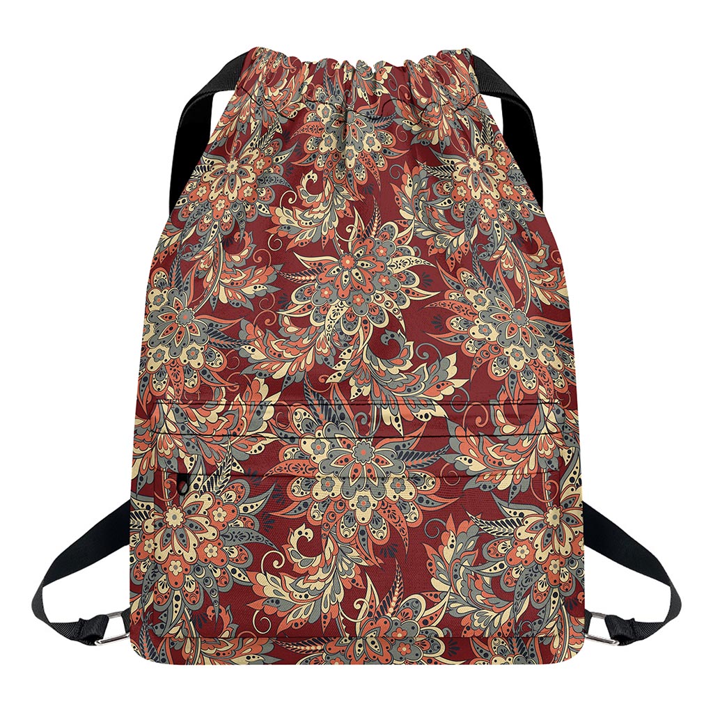 Brick Floral Bohemian Pattern Print Drawstring Backpack