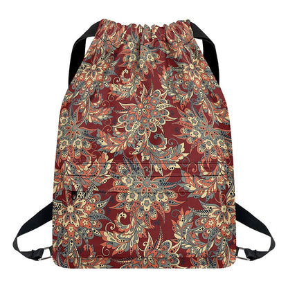 Brick Floral Bohemian Pattern Print Drawstring Backpack