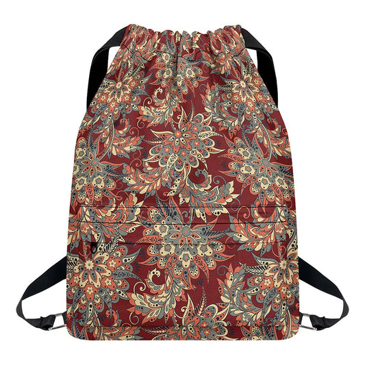Brick Floral Bohemian Pattern Print Drawstring Backpack