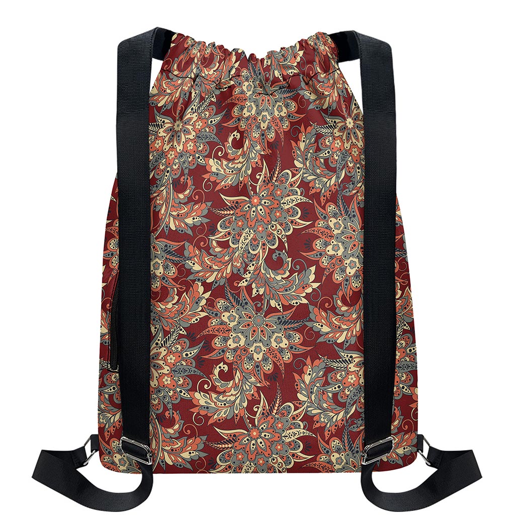 Brick Floral Bohemian Pattern Print Drawstring Backpack