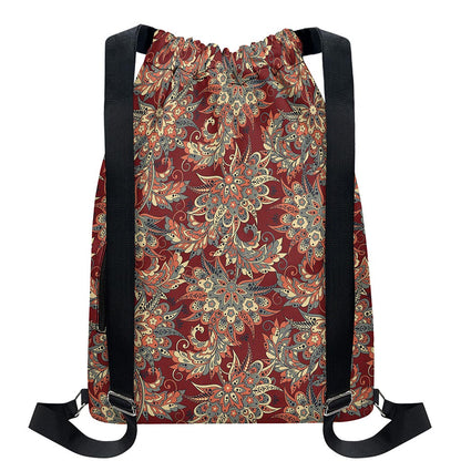 Brick Floral Bohemian Pattern Print Drawstring Backpack