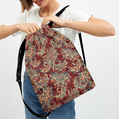 Brick Floral Bohemian Pattern Print Drawstring Backpack