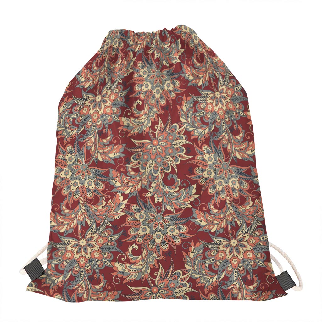 Brick Floral Bohemian Pattern Print Drawstring Bag