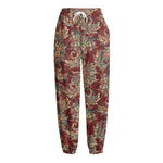 Brick Floral Bohemian Pattern Print Fleece Lined Knit Pants