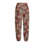 Brick Floral Bohemian Pattern Print Fleece Lined Knit Pants
