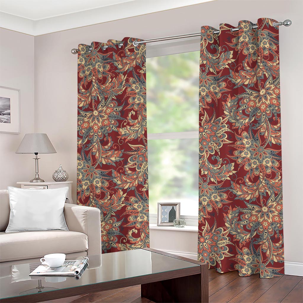 Brick Floral Bohemian Pattern Print Grommet Curtains