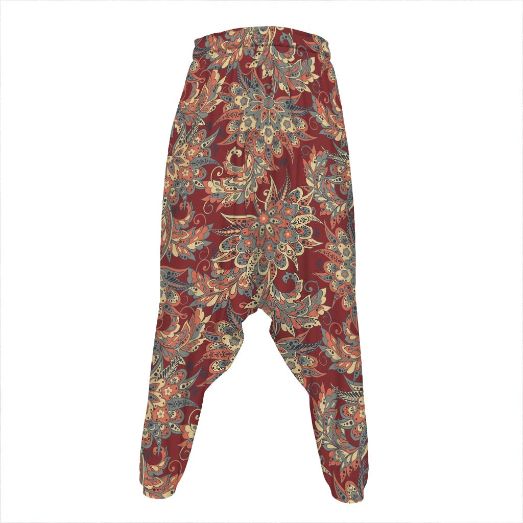 Brick Floral Bohemian Pattern Print Hammer Pants