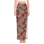 Brick Floral Bohemian Pattern Print High Slit Maxi Skirt
