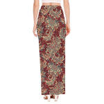 Brick Floral Bohemian Pattern Print High Slit Maxi Skirt